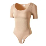 Large size short sleeved hip lifting one-piece shapewear