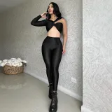 Cross single sleeve ultra short top tight pants two-piece set