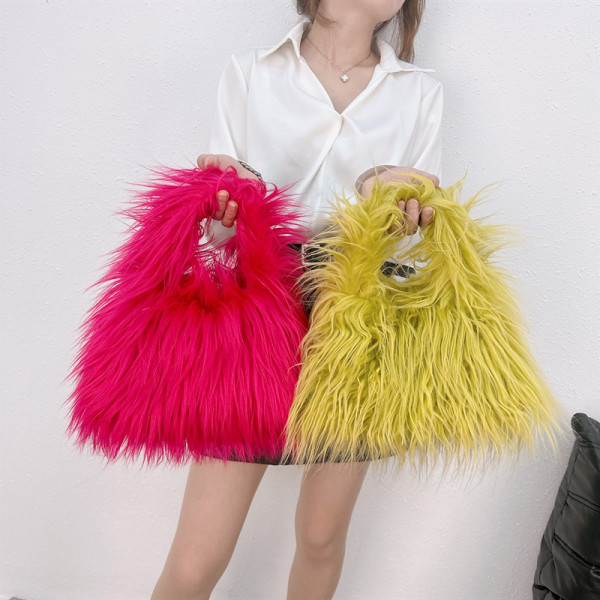 Imitation beach wool crossbody bag, hairy single shoulder handbag