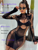 Printed perspective erotic lingerie hollow out dress