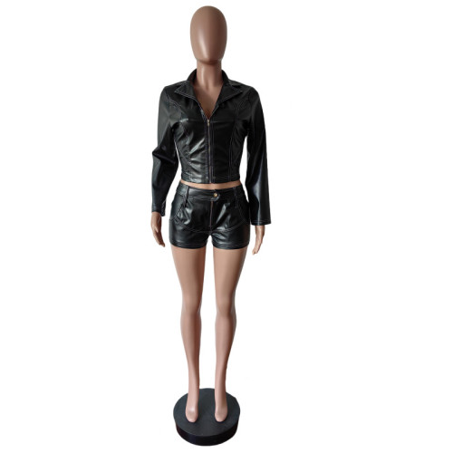 Long sleeved PU shorts elastic suit
