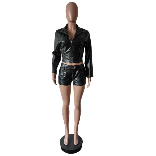 Long sleeved PU shorts elastic suit