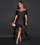 One shoulder strapless, hip hugging, waist cinching, floor mopping lace dress