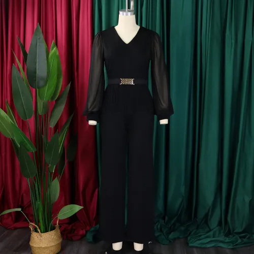 Long sleeved top and wide leg pants set
