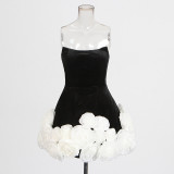 Strapless three-dimensional floral jumpsuit short skirt