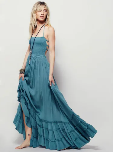 Cotton backless beach long skirt dress