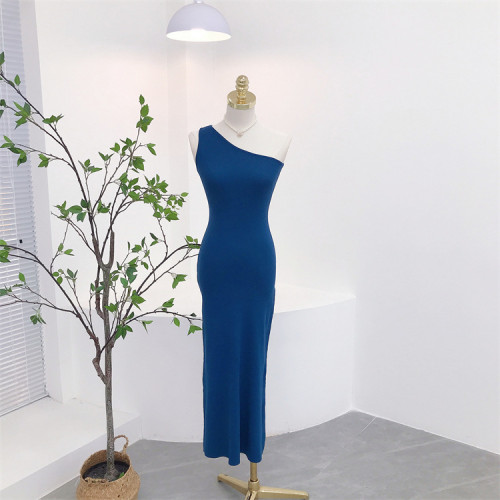 Slanted collar off shoulder irregular slimming vest skirt