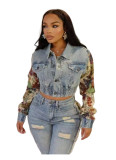 Denim print elastic slim fit top MZ88603