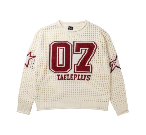 Hollow out football jersey sweater knit sweater