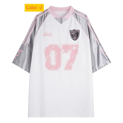Baseball collar contrasting short sleeved long sleeved t-shirt