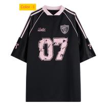 Baseball collar contrasting short sleeved long sleeved t-shirt