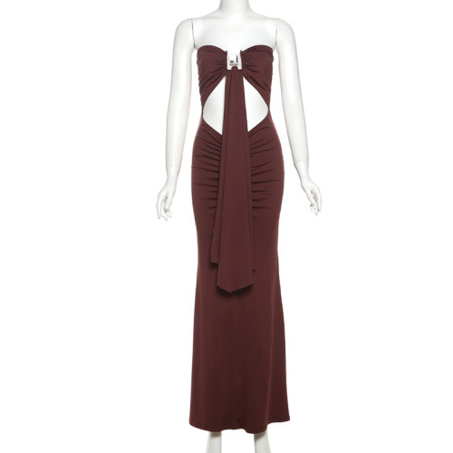 Wrinkled high waist exposed navel dress