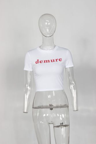 Round neck crop exposed short T-shirt top with short sleeves