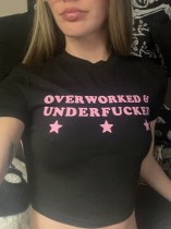 Letter printed short sleeved T-shirt with exposed navel top