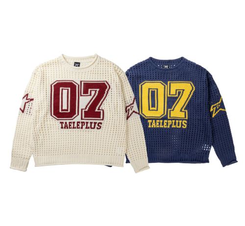 Hollow out football jersey sweater knit sweater