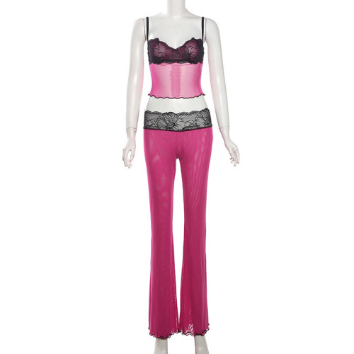 Strap, shoulder, crop top, low waist, hip lifting, long pants set