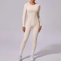 Sports jumpsuit, backless, tight fitting, long sleeved, long pants jumpsuit