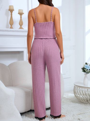 Lace patchwork camisole pajama pants set for home wear