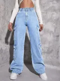 Ladies' workwear, accordion, multiple bags, denim straight leg pants