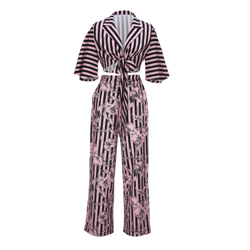Printed V-neck Knot Set