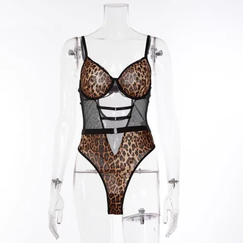 Fun lingerie leopard print non removable one-piece set