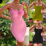 One neck slim fit shoulder hugging suspender dress