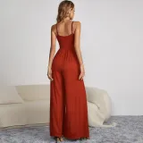 Solid color pullover sleeveless loose jumpsuit
