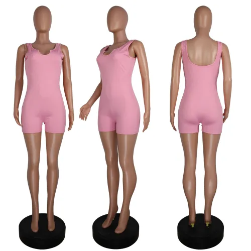 Knitted ribbed U-neck vest jumpsuit
