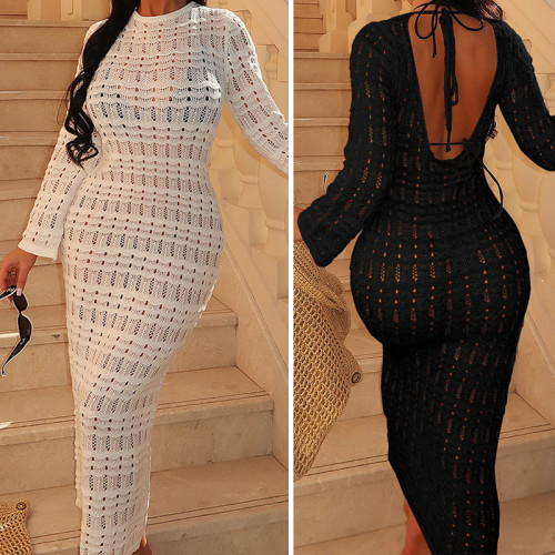 Hollow texture long sleeved dress