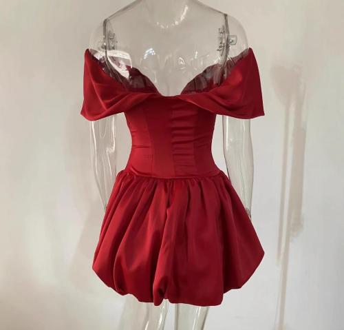 V-neck fish bone tight short dress