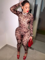 Leopard print pants with zipper print jumpsuit