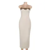 Lace contrasting suspender dress with hip wrap