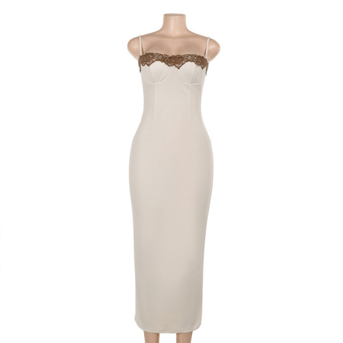 Lace contrasting suspender dress with hip wrap