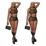 Mesh set elastic vest shorts set