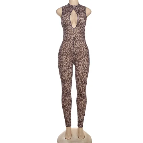 Leopard print high waisted tight jumpsuit