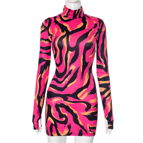 Zebra striped long sleeved short skirt dress