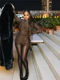 Leopard print long sleeved jumpsuit
