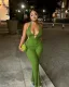 Hanging neck tie, backless jumpsuit, flared jumpsuit