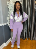 Waist color block splicing contrasting sports two-piece set HR25015