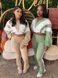 Waist color block splicing contrasting sports two-piece set HR25015