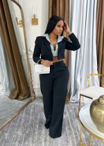Splicing fake two-piece hooded jacket and two-piece pants set