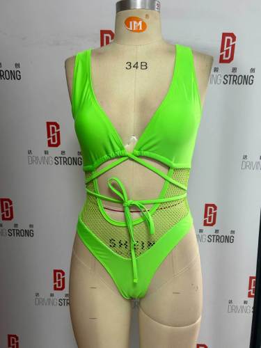 Mesh splicing strap one-piece swimsuit strap swimsuit