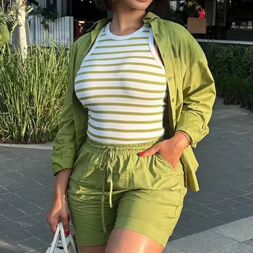Long sleeved shirt shorts two-piece set