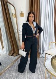 Splicing fake two-piece hooded jacket and two-piece pants set