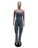 Strapless embroidered jumpsuit pants