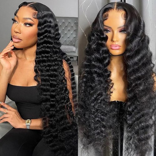 Handmade lace wig with small curly hair