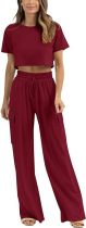 Round neck crop top T-shirt elastic waist workwear pocket pants set