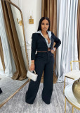 Splicing fake two-piece hooded jacket and two-piece pants set