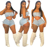 Wrap chest hot stamping elastic shorts set
