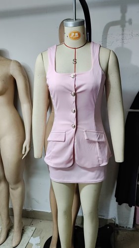 Sleeveless mini suit with hip hugging skirt set